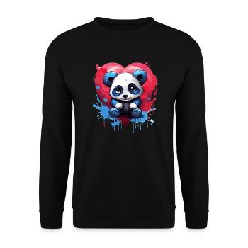 Panda mit Herz-Hintergrund - Unisex Pullover - Schwarz - Vorne - Alina (178cm) & Michal (187cm)