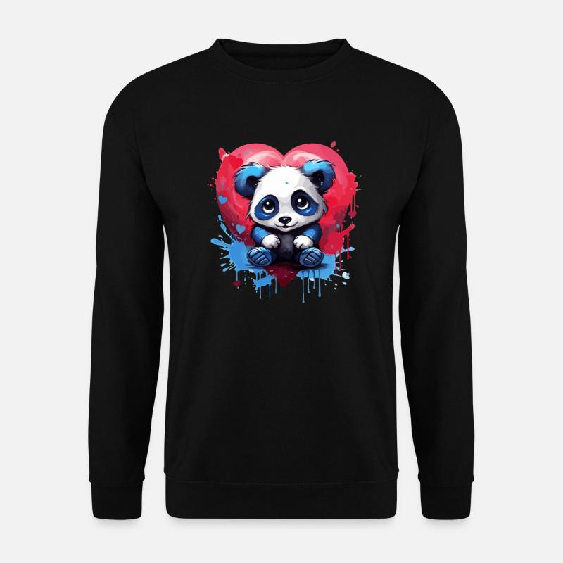 Panda with Heart Background - Unisex Sweatshirt - black