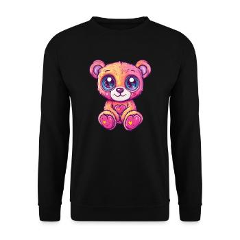 Kuschelbär mit Herz - Unisex Pullover - Schwarz - Vorne - Alina (178cm) & Michal (187cm)