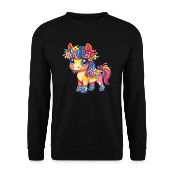 Flower pony in rainbow look - Unisex Sweatshirt - black - Front - Alina (178cm) & Michal (187cm)