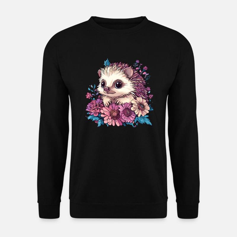 Niedlicher Igel in Blumen - Unisex Pullover - Schwarz
