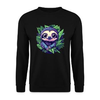 Lächelndes Faultier im Dschungel - Unisex Pullover - Schwarz - Vorne - Alina (178cm) & Michal (187cm)