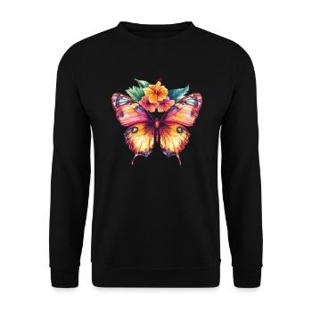 Papillon coloré avec des fleurs - Sweat-shirt Unisexe - noir - Devant - Alina (178cm) & Michal (187cm)