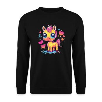 Buntes Pony mit Herzen - Unisex Pullover - Schwarz - Vorne - Alina (178cm) & Michal (187cm)