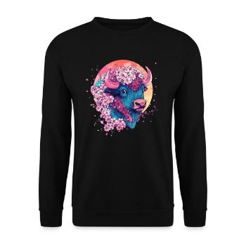 Bison with flowers - Unisex Sweatshirt - black - Front - Alina (178cm) & Michal (187cm)