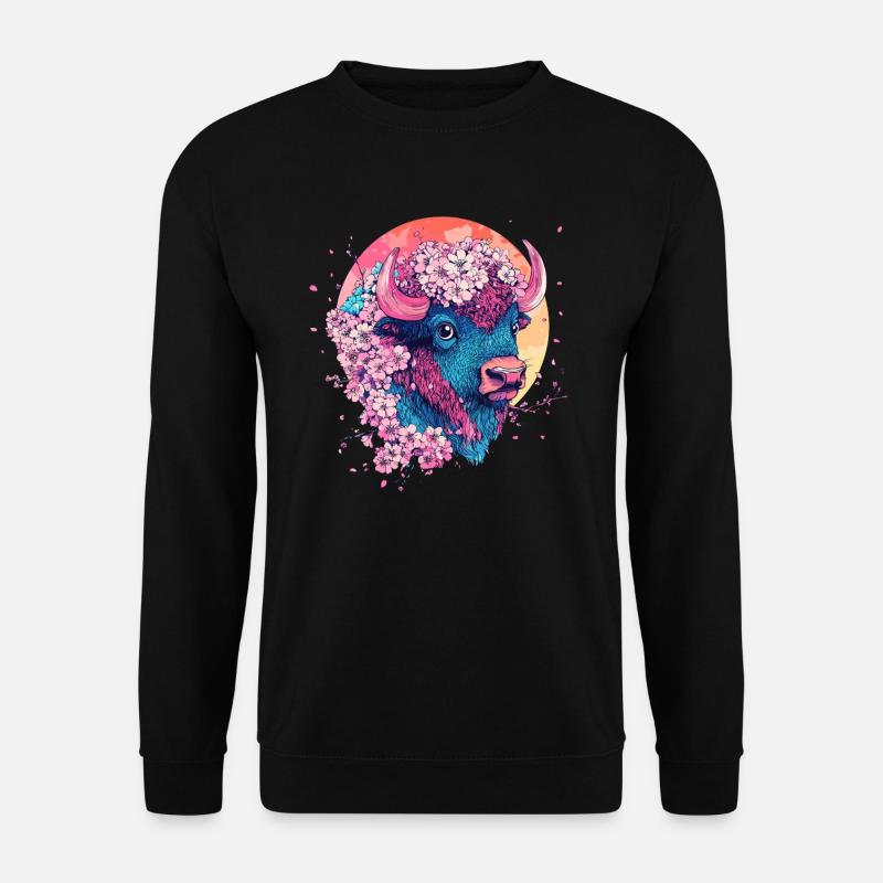 Bison with flowers - Unisex Sweatshirt - black