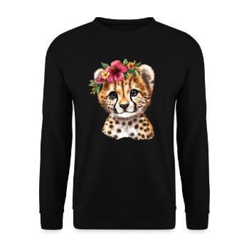 Jeune guépard avec couronne de fleurs - Sweat-shirt Unisexe - noir - Devant - Alina (178cm) & Michal (187cm)