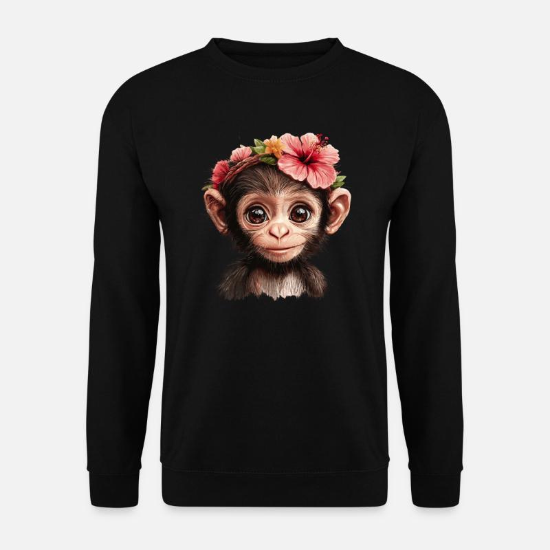 Cute Monkey with Flowers - Unisex Sweatshirt - black