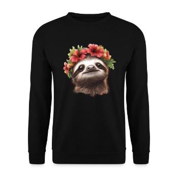 Cheerful sloth with flowers - Unisex Sweatshirt - black - Front - Alina (178cm) & Michal (187cm)