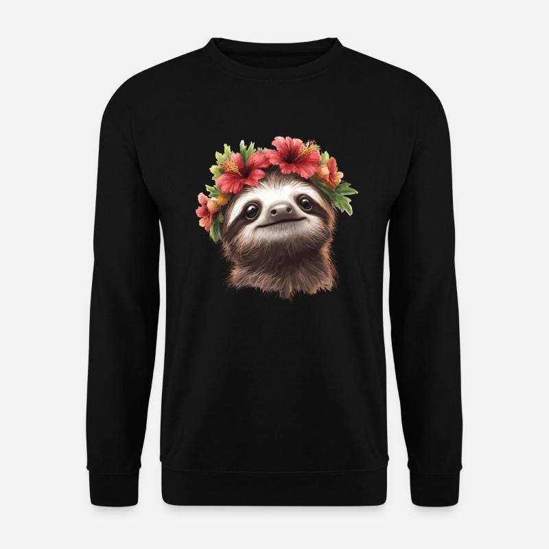 Cheerful sloth with flowers - Unisex Sweatshirt - black