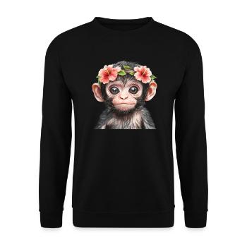 Lächelnder Babyaffe - Unisex Pullover - Schwarz - Vorne - Alina (178cm) & Michal (187cm)