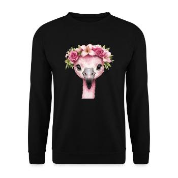 Flamingo with flower wreath - Unisex Sweatshirt - black - Front - Alina (178cm) & Michal (187cm)