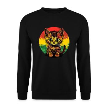 Bunte Katze vor Kreis - Unisex Pullover - Schwarz - Vorne - Alina (178cm) & Michal (187cm)