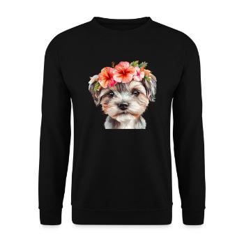 Süßer Hund mit Blumen - Unisex Pullover - Schwarz - Vorne - Alina (178cm) & Michal (187cm)