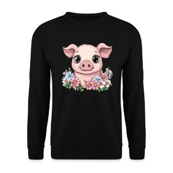Cochon heureux - Sweat-shirt Unisexe - noir - Devant - Alina (178cm) & Michal (187cm)