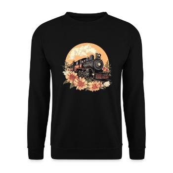 Alter Zug mit Blumen - Unisex Pullover - Schwarz - Vorne - Alina (178cm) & Michal (187cm)