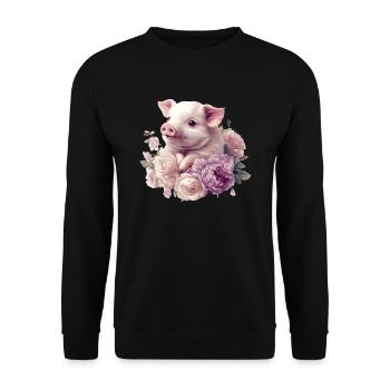 Kleines Ferkel mit Rosen - Unisex Pullover - Schwarz - Vorne - Alina (178cm) & Michal (187cm)