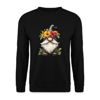 Gnome with flower hat - Unisex Sweatshirt - black - Front - Alina (178cm) & Michal (187cm)