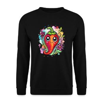 Drôle de chili aux fleurs - Sweat-shirt Unisexe - noir - Devant - Alina (178cm) & Michal (187cm)