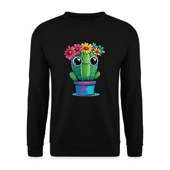Cactus with flower wreath - Unisex Sweatshirt - black - Front - Alina (178cm) & Michal (187cm)