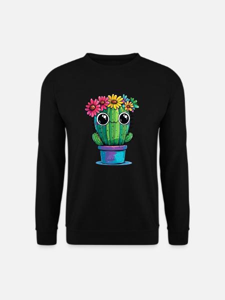 Cactus with flower wreath - Unisex Sweatshirt - black