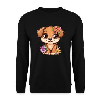 Chiot avec des fleurs - Sweat-shirt Unisexe - noir - Devant - Alina (178cm) & Michal (187cm)