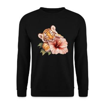 Tiger baby with flower - Unisex Sweatshirt - black - Front - Alina (178cm) & Michal (187cm)