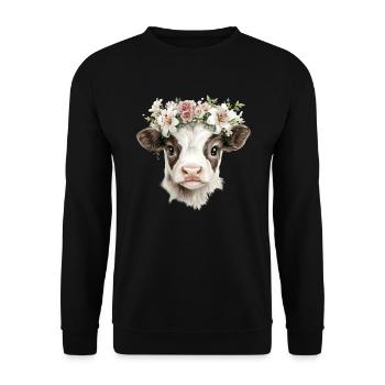 Kalb mit Blumen - Unisex Pullover - Schwarz - Vorne - Alina (178cm) & Michal (187cm)