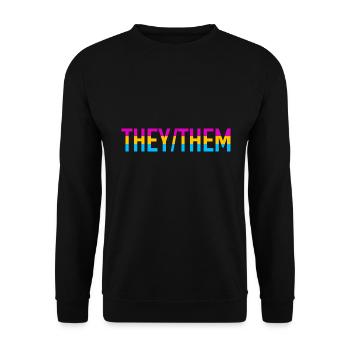 They Them Pronomen Pan Pride Month LGBTQ Pansexual - Unisex Pullover - Schwarz - Vorne - Alina (178cm) & Michal (187cm)