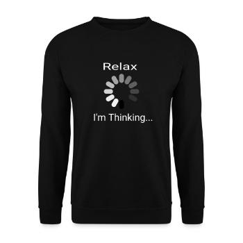 Ladebalken Relax ich denke nach - Unisex Pullover - Schwarz - Vorne - Alina (178cm) & Michal (187cm)