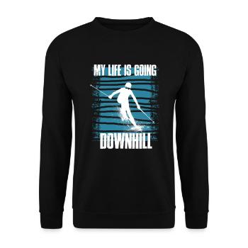 my life is going downhill Skifahren, Ski, Skifahre - Unisex Pullover - Schwarz - Vorne - Alina (178cm) & Michal (187cm)