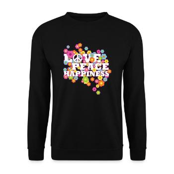 Hippie - Love Peace Happiness - Liebe Frieden - Unisex Pullover - Schwarz - Vorne - Alina (178cm) & Michal (187cm)