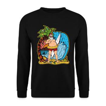 Surfer Weihnachtsmann Weihnachten Urlaub Geschenk - Unisex Pullover - Schwarz - Vorne - Alina (178cm) & Michal (187cm)