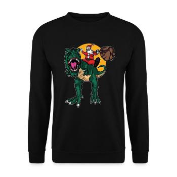 Weihnachtsmann reitet T-Rex Weihnachten Geschenk - Unisex Pullover - Schwarz - Vorne - Alina (178cm) & Michal (187cm)