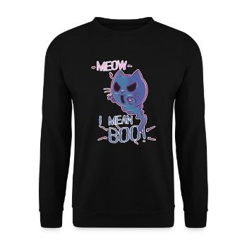 Meow I Mean Boo Katze Kostüm Halloween Fasching - Unisex Pullover - Schwarz - Vorne - Alina (178cm) & Michal (187cm)