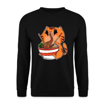 Anime Kawaii chats Ramen nouilles soupe manga - Sweat-shirt Unisexe - noir - Devant - Alina (178cm) & Michal (187cm)