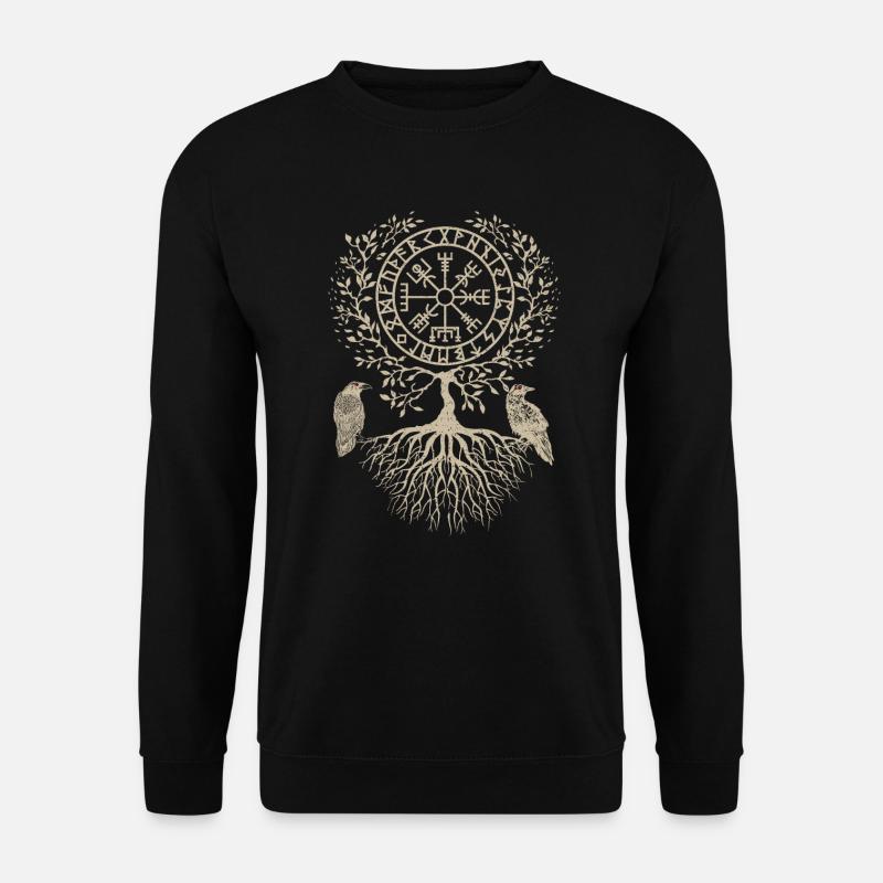 Vegvisir Wikinger Kompass Odins Raben Baum Lebens - Unisex Pullover - Schwarz
