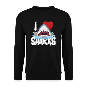 I Love Sharks Cute Novelty Week of the Shark Gift Idea For Shark Lovers Graphic Shark attack - Unisex Sweatshirt - black - Front - Alina (178cm) & Michal (187cm)