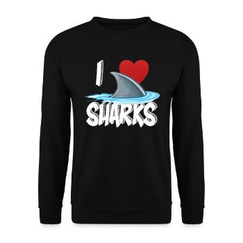 I Love Sharks Cute Novelty Week of the Shark Gift Idea For Shark Lovers Graphic Shark Fin - Unisex Sweatshirt - black - Front - Alina (178cm) & Michal (187cm)
