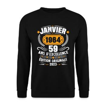 Cadeau D'anniversaire 59 Ans Janvier 1964 Vintage - Sweat-shirt Unisexe - noir - Devant - Alina (178cm) & Michal (187cm)