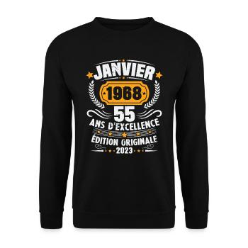 Cadeau D'anniversaire 55 Ans Janvier 1968 Vintage - Sweat-shirt Unisexe - noir - Devant - Alina (178cm) & Michal (187cm)