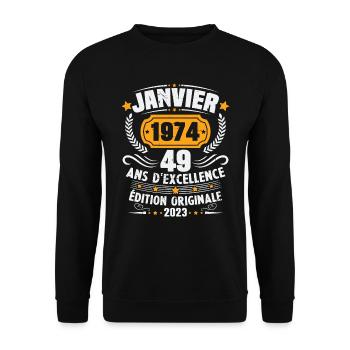 Cadeau D'anniversaire 49 Ans Janvier 1974 Vintage - Sweat-shirt Unisexe - noir - Devant - Alina (178cm) & Michal (187cm)