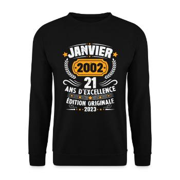 Cadeau D'anniversaire 21 Ans Janvier 2002 Vintage - Sweat-shirt Unisexe - noir - Devant - Alina (178cm) & Michal (187cm)