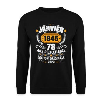Birthday gift 78 years January 1945 vintage - Unisex Sweatshirt - black - Front - Alina (178cm) & Michal (187cm)
