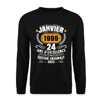 Birthday Gift 24 Years January 1999 Vintage - Unisex Sweatshirt - black - Front - Alina (178cm) & Michal (187cm)
