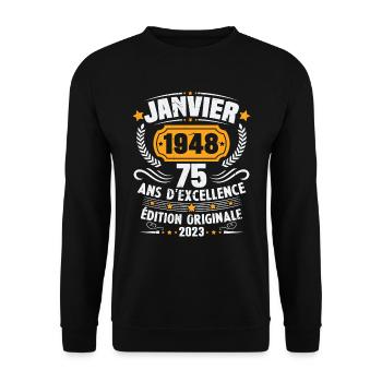 Birthday Gift 75 Years January 1948 Vintage - Unisex Sweatshirt - black - Front - Alina (178cm) & Michal (187cm)