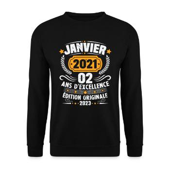 Cadeau D'anniversaire 2 Ans Janvier 2021 Vintage - Sweat-shirt Unisexe - noir - Devant - Alina (178cm) & Michal (187cm)