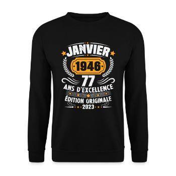 Birthday Gift 77 Years January 1946 Vintage - Unisex Sweatshirt - black - Front - Alina (178cm) & Michal (187cm)