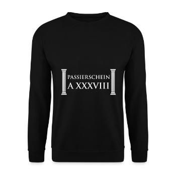 Passierschein A38 Ausgangssperre Home Office - Unisex Pullover - Schwarz - Vorne - Alina (178cm) & Michal (187cm)