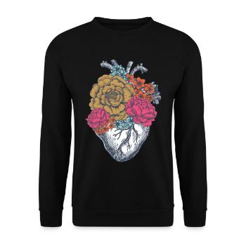 Blumen Herz | Natur Dekoration Blätter Geschenk - Unisex Pullover - Schwarz - Vorne - Alina (178cm) & Michal (187cm)